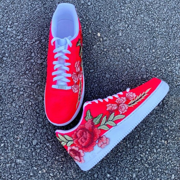Nike Air Force 1 Custom Low Neon Pink Red Rose Floral White Shoes Men Women main image 12